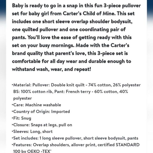 Carter's Child of Mine Baby Girl Outfit Set, 3-Piece, Size 0/3m - Picture 5 of 6